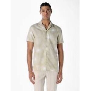 Folk Mens Tan White Geometric Sunburst Print Short Sleeve Button Up Shirt M